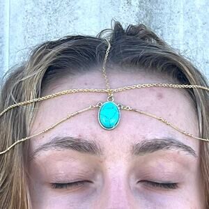 Mark By Avon Head Chain Princess Women's Gold Tone Faux Turquoise New in Package